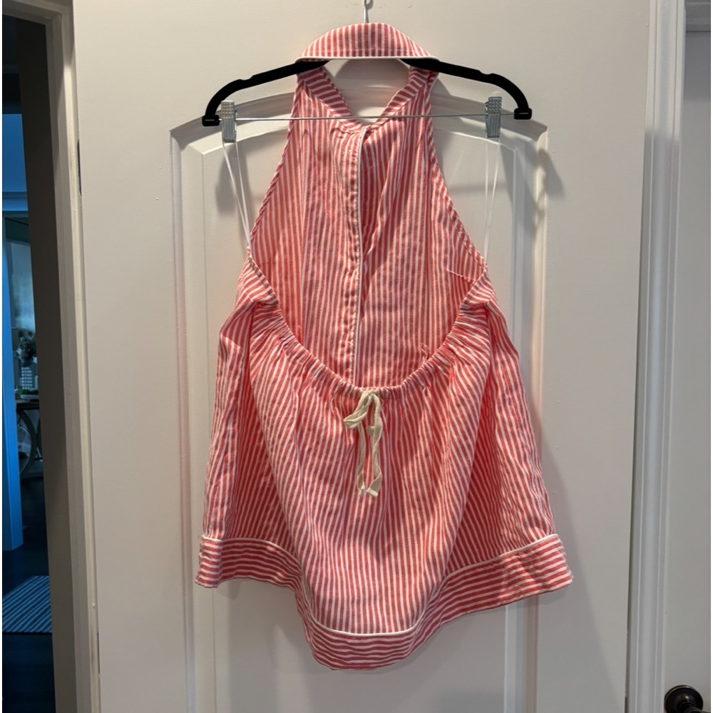 By Anthropologie button-front halter swing blouse red/white - Picture 6 of 7
